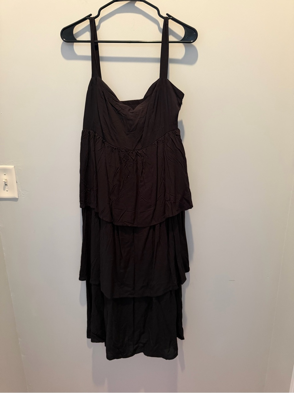Teza Collection Black Tiered Midi Dress with Adjustable Tie Straps NWT - Picture 3 of 7